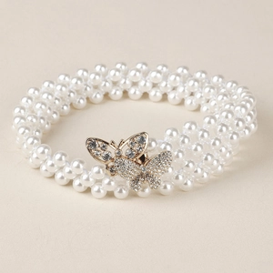 Elegante Catena in Vita in Künstliche Perle con Fibbia a Farfalla e Strass Cintura Elastica Accessorio per Abito Dolce Donna Gioielli