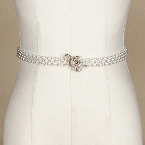 Elegante catena in perle per la vita da donna con fibbia a farfalla in strass