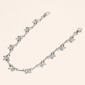 Silver punk butterfly pants chain with metal lobster clasps for women's hip-hop style