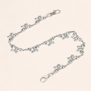 Silver punk hip-hop pant chain with rhinestone butterfly links and lobster clasps