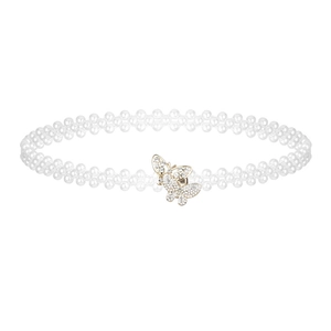 Elegante cintura a tre file di perle con fibbia a farfalla dorata in strass per donna