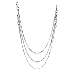 Three-layer silver metal pants chain with lobster clasps for hip-hop fashion styling