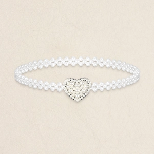 Cintura in Vita con Perle Artificiali da Donna Fibbia a Cuore in Lega Elastica Cintura Decorativa per Abiti Accessori