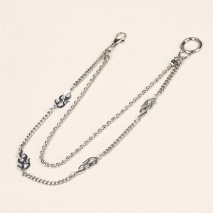 Silver punk hip hop double-layered trousers chain with flame metal pendants and lobster clasps