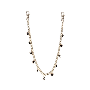 Punk style waist chain with black star and heart pendants and gold lobster clasps