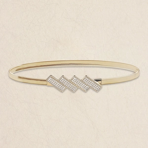 Women Simple Gold Metal Elastic Waist Chain Belt With Square Rhinestones Inlaid Geometric Buckle Elegant Dress Decoration Belt