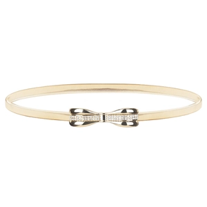 Ceinture élastique dorée pour femme avec boucle en métal en forme de nœud strassé