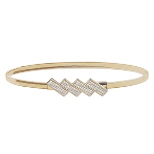 Elegant gold elastic metal belt with rectangular rhinestone buckle for dresses