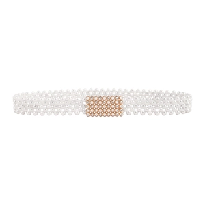 Elegante pareltailleketting met vier rijen en roségouden strass-vierkante gesp
