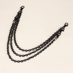 Three-layer matte gun black metal pant chain with lobster clasps for jeans and punk styling