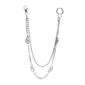 Multi-layer silver punk flame pant chain with metallic hip-hop style charms and beads