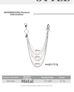 Detail view of multi-layer punk hip-hop waist chain with heart pendant and lobster clasps