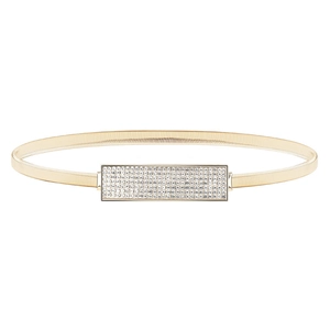 Cintura elastica in metallo dorato da donna con fibbia geometrica quadrata in strass