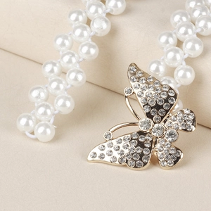Cintura elastica in perle con fibbia a farfalla in strass per abiti eleganti da donna