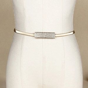 Elegante catena in metallo dorato elastico con fibbia rettangolare in strass per abiti femminili