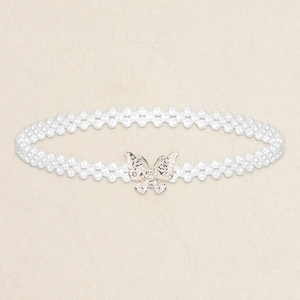 Elegante Catena in Vita Elastica con Künstliche Perle Sintetiche e Farfalla di Strass per Decorazione Vestito da Donna Cintura Corsetto