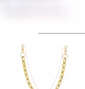 Detail view of 58cm golden punk hip-hop trouser chain with large rings and lobster clasps