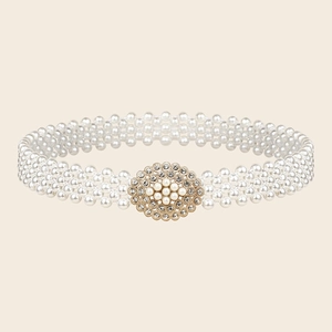 Elegante Catena da Vita con Perle Artificiali per Donna Cintura Corsetto Larga con Strass Ovali per Abiti Accessorio Moda
