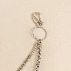 Detail of silver lobster clasp and double layer curb and box chain accessory