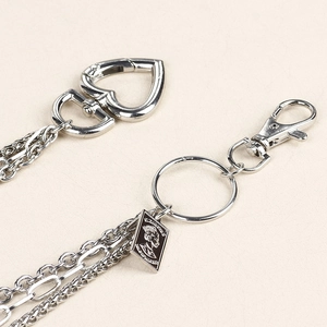 Punk silver multi-layer waist chain with heart buckle and Queen Elizabeth portrait tag
