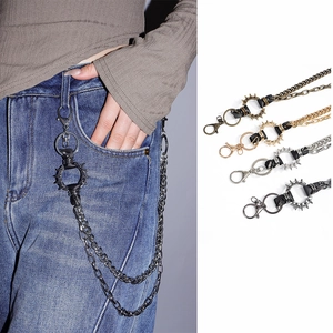 Chaîne de Pantalon en Métal Double Couche Punk Gothique Avec Anneau à Rivets Pointus et Connexion en Simili Cuir Hip Hop Biker