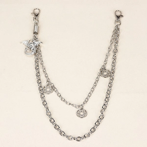 Double-layered silver punk waist chain with dragon pendant and geometric rings for jeans