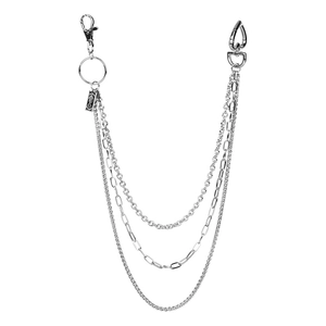 Silver multi-layer punk waist chain featuring heart-shaped clasp and tiered metal links