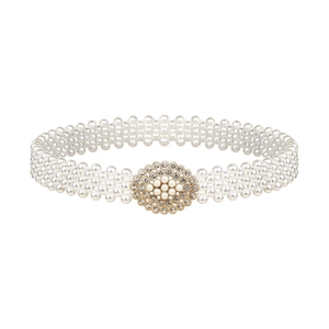 Elegante cintura di perle da donna con fibbia a fiore in strass per vestiti