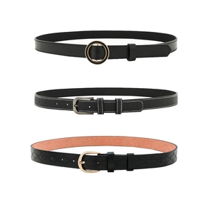 Cintura da Donna Minimalista in Pelle PU Con Fibbia Rotonda in Lega Oro Argento Goffrata Floreale Cuciture a Contrasto