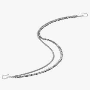 Silver double-layer punk metal waist chain with Venetian square links and secure S-hooks