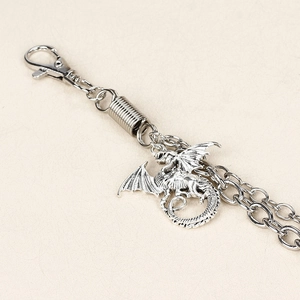 Vintage silver punk trousers chain with hexagram dragon pendant and lobster clasps
