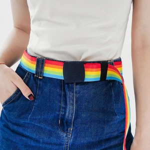 Cintura in Tela a Righe Arcobaleno Unisex Casual Minimalista Tessuta Con Fibbia in Plastica Nera per Donna Uomo Accessori