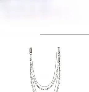Detail of a 35cm punk hip hop silver double layer thorn chain and metal link trousers chain