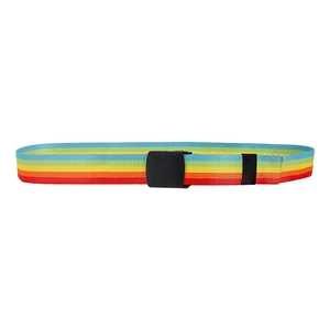 Cintura in tela a righe arcobaleno con fibbia a doppio anello nero opaco stile casual