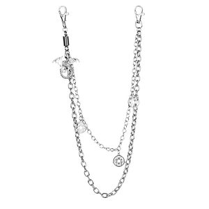 Silver multi-layer pants chain with dragon pendant and star charms for streetwear fashion