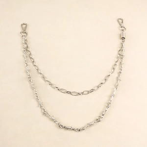 Punk style silver double-layer trousers chain with thorns and minimalist oval links