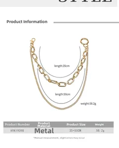 Spécifications détaillées du collier chaîne trombone double couche de 35 cm et 50 cm