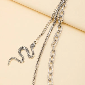 Silver layered pant chain with snake pendant and vintage link design for fashion accessory