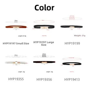 Size chart showing detailed dimensions and buckle weights for elastic skinny waist belts