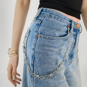 Barbed Wire Design Metal Pant Chain Punk Waist Belt Link For Jeans Streetwear Hip-Hop Style Unisex Accessory