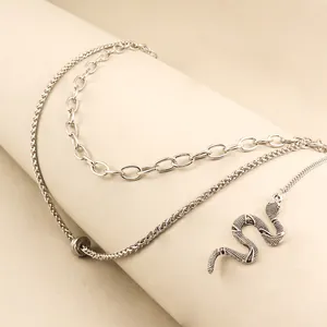 Punk Double Layer Metal Pant Chain With Snake Pendant Silver Link Jeans Belt Chain For Men Women Streetwear Accessory