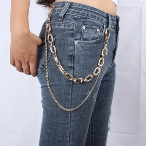 Chaîne de pantalon double couche en métal doré avec gros maillons et fermoirs mousquetons