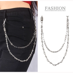 Punk Hip Hop Double Layer Barbed Wire Pants Chain Metal Belt For Jeans Streetwear Unisex Gothic Accessories Decoration