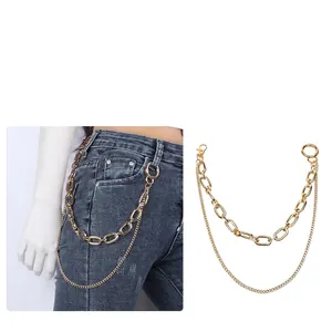 Chaîne de Pantalon en Métal Doré Double Couche Punk Hip Hop Jeans Chaîne de Taille en Alliage pour Femmes Hommes Bijoux