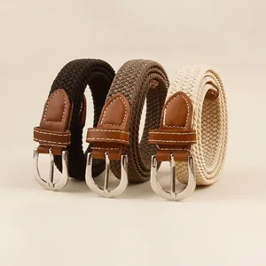 Unisex Elastic Woven Braided Belt For Jeans Canvas Stretchy Belt With Alloy Pin Buckle No Hole Adjustable Fashion Casual Waist Belt
