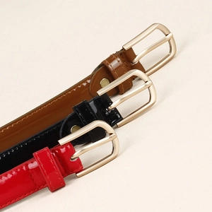 Ceintures étroites en cuir pour femmes, coloris marron, noir et rouge, boucles dorées