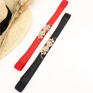 Ceinture Élastique Femme Élégante Boucle Rose Vintage Mince Ceinture de Taille en Cuir PU pour Accessoires de Robe de Fête