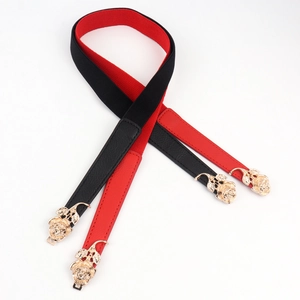 Ceinture élastique femme avec boucle rose dorée élégante en couleurs noir et rouge