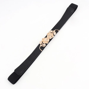 Ceinture élastique fine pour femme avec boucle en métal rose doré sur bande noire élégante