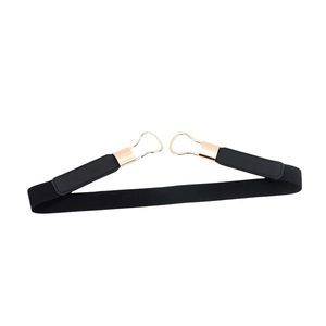 Elastic skinny waist belt for women with golden metal buckle for dresses and shirts
